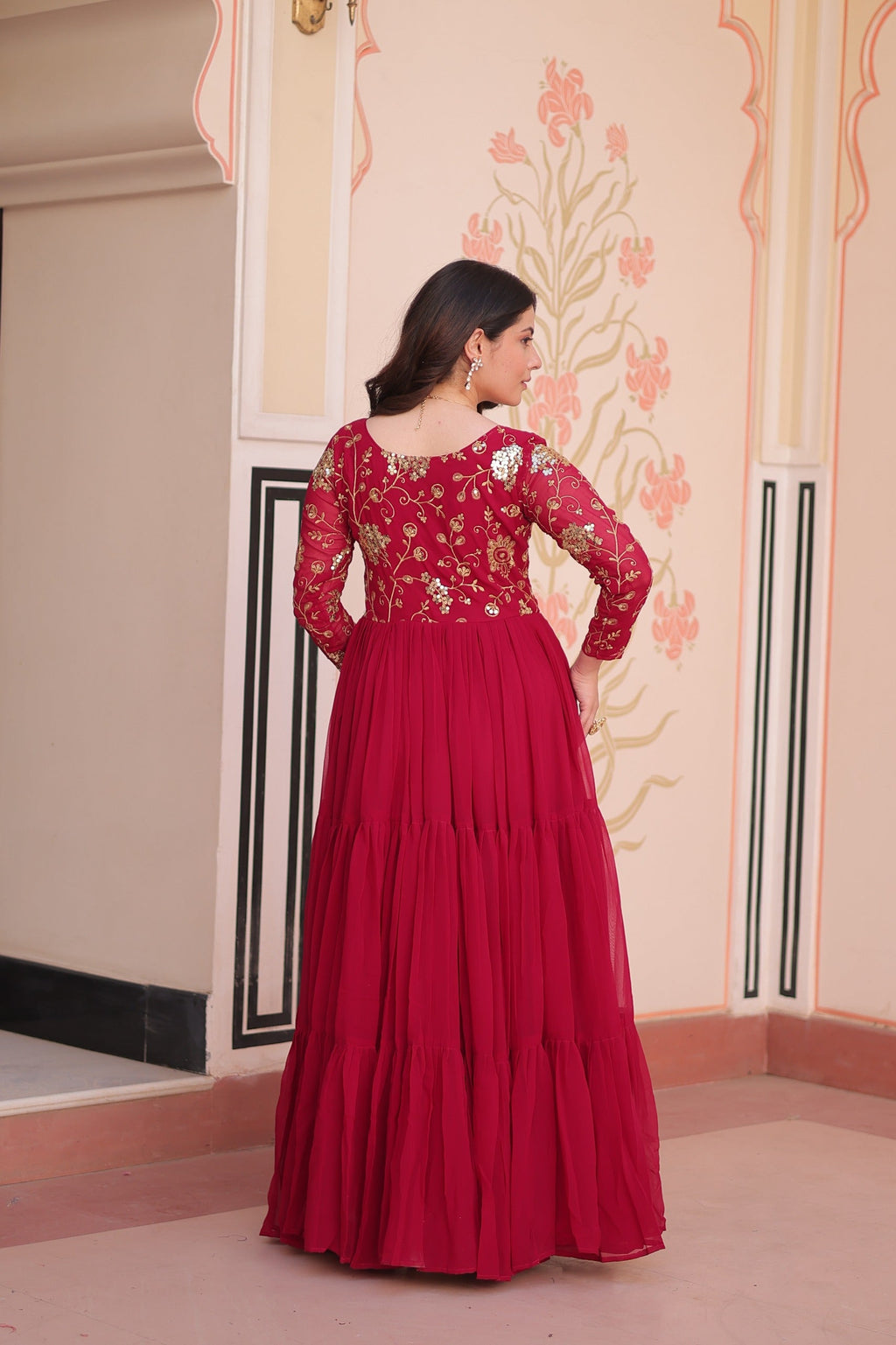 Pink Georgette Embroidered Designer Gown with Sequins and Zari