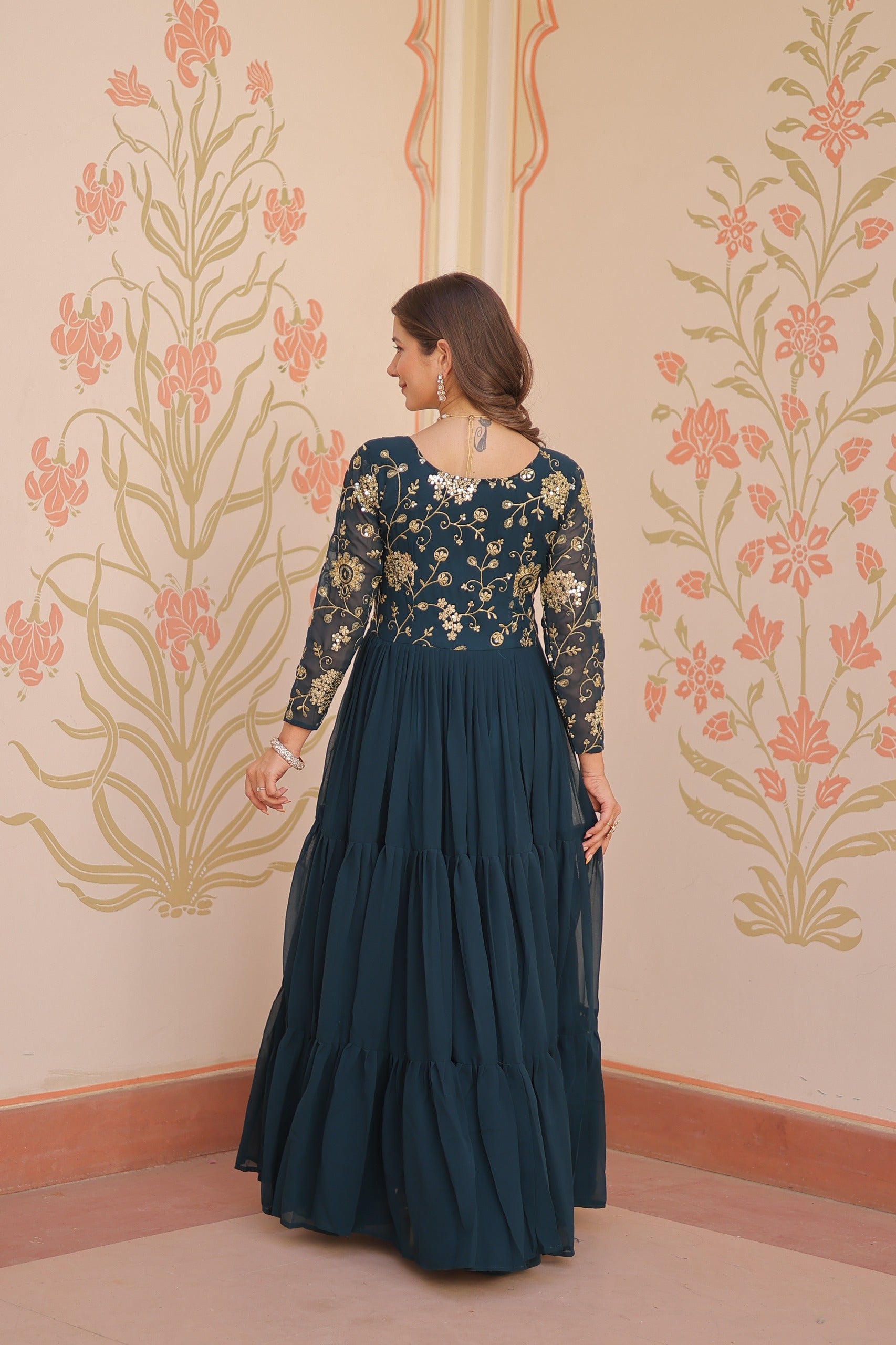 Prazu Fashion Rama Georgette Embroidered Designer Gown