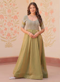 Mahendi Silk Beads Embroidered Gown for Formal Occasions