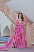 Light pink gold-crush gown with sequins and embroidered details, includes matching dupatta