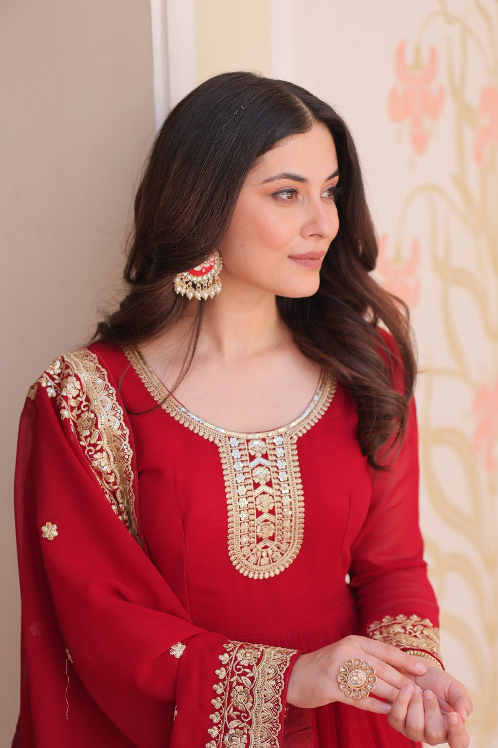 Maroon Faux Blooming Georgette Zari & Sequins Gown