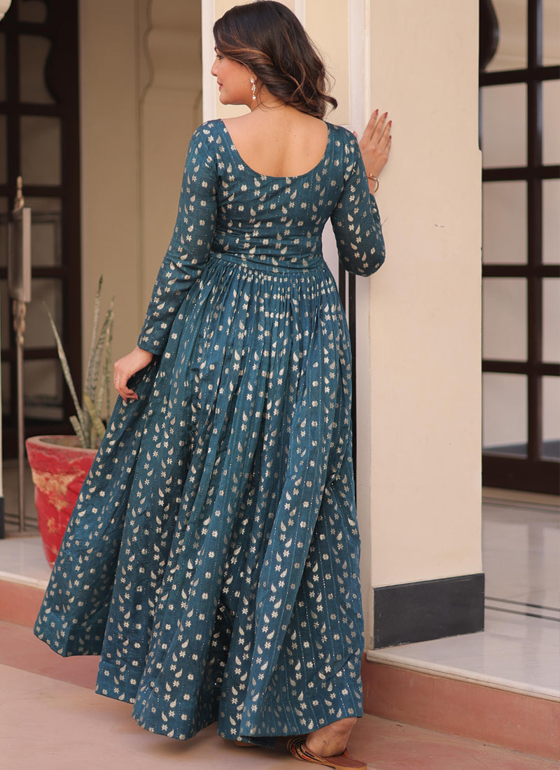 Rama Silk Gown with Position Print and Jacquard Weaving