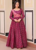 Wine-colored silk jacquard weaving gown with position print details