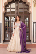 Cream Cosmos jacquard gown adorned with pearl bead embroidery