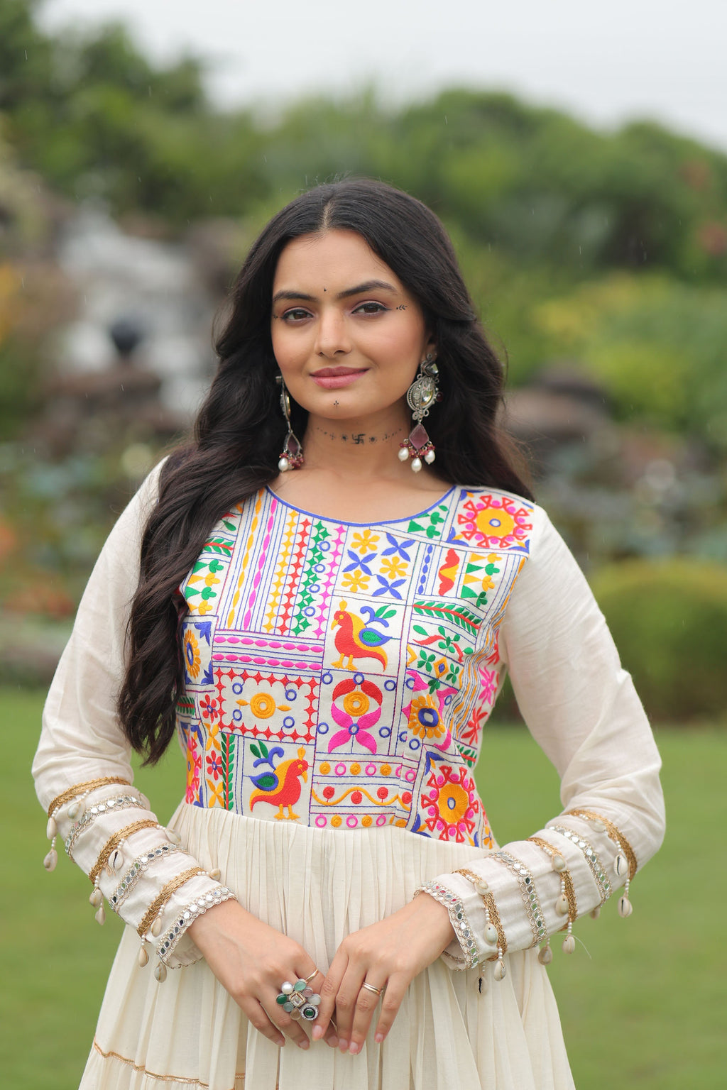 Lorenvalley Fashion Offwhite Kora Cotton with Multi Thread Embroidered & Gota patti Work Gown