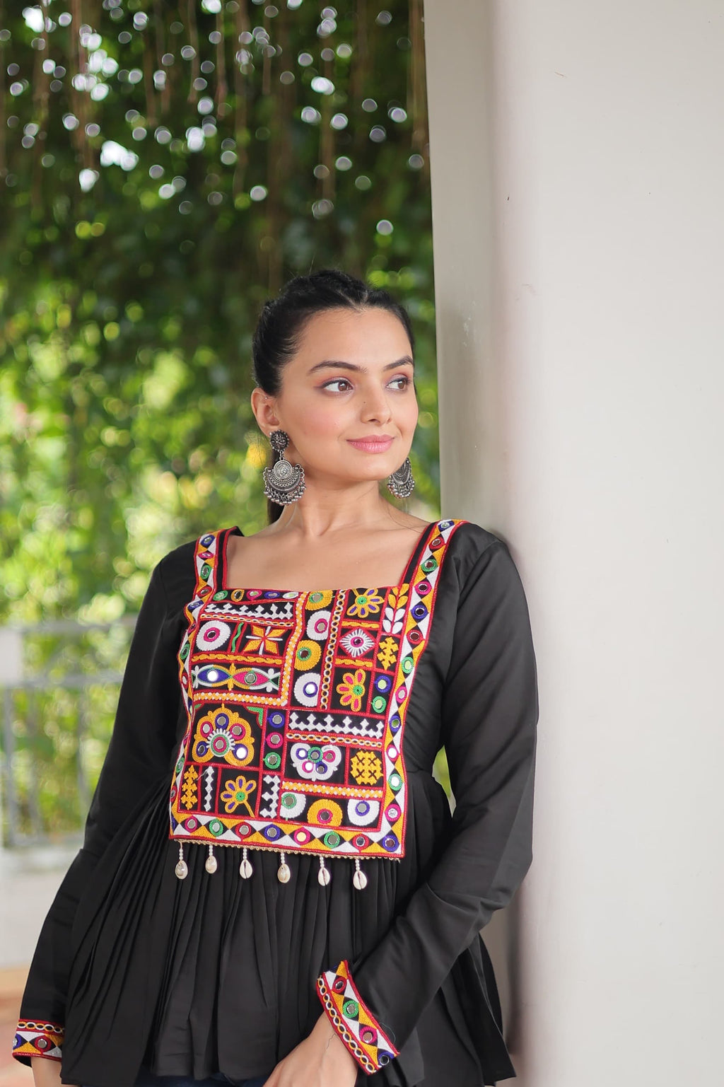 Black Roman Silk Top with Kutchi Gamthi Work