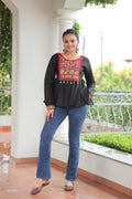 Black Roman Silk Top with Kutchi Gamthi Work
