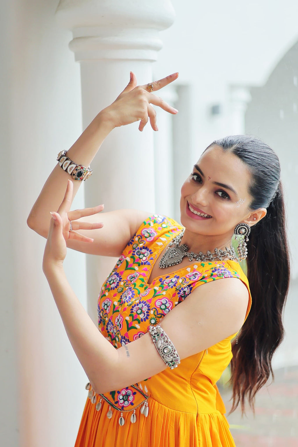 Yellow Rayon Kutchi Gamthi Thread and Mirror Work Gown