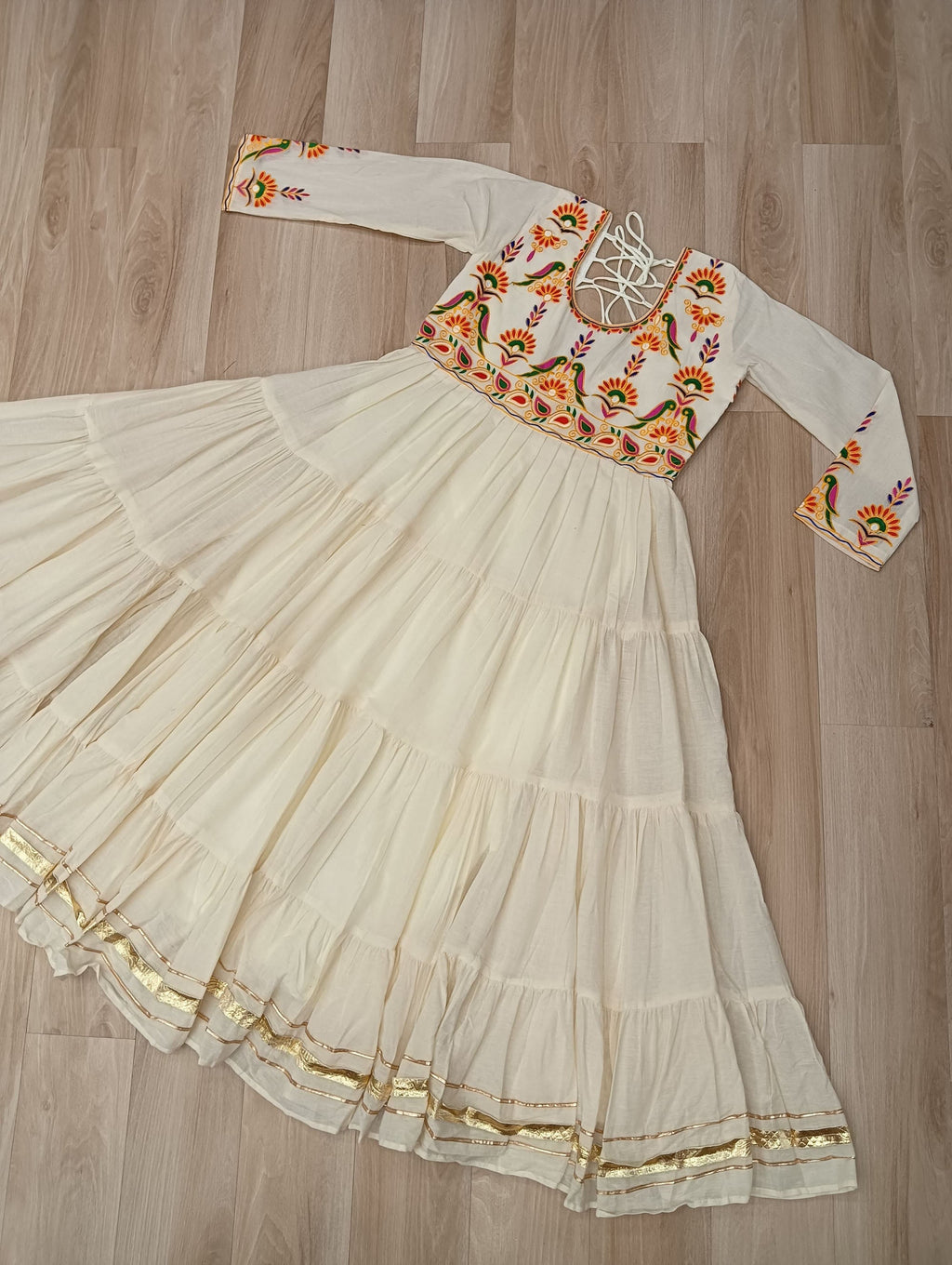 Off-white Kora Cotton Multi-Thread Embroidered Gota Patti Gown