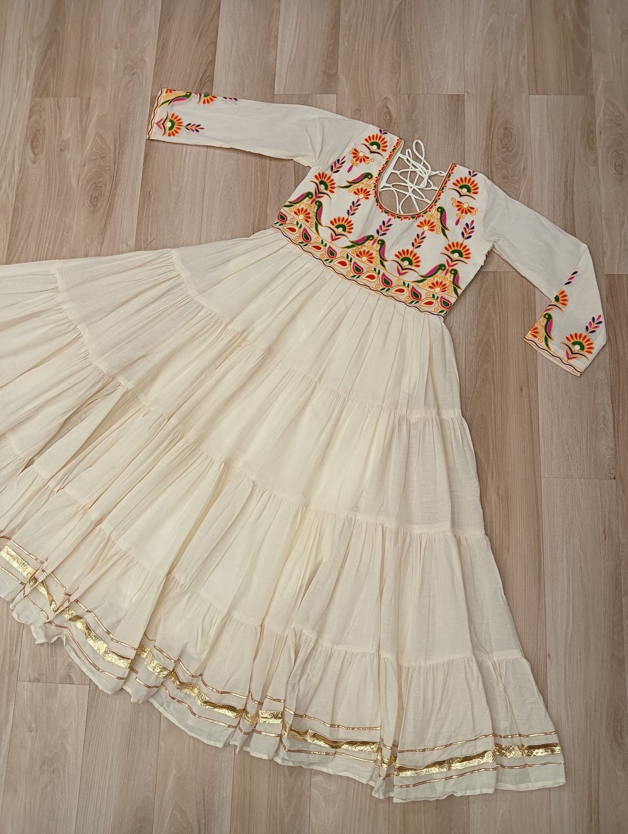 Off-white Kora Cotton Multi-Thread Embroidered Gota Patti Gown