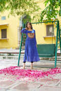 Blue georgette Bandhej print kurti with Kutchi patchwork