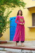 Pink Georgette Bandhej print Kurti with colorful Kutchi patchwork detailing for Navratri