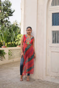 Red georgette kurti with traditional Kutchi Gamthi mirror work and Codi lace for Navratri