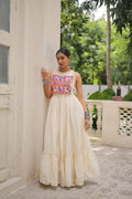 Off white kora cotton gown with heavy multi-thread embroidery