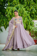 Prazu Fashion Onion Pink Vichitra Silk Rich Sequins, Multi Thread Gown With Dupatta