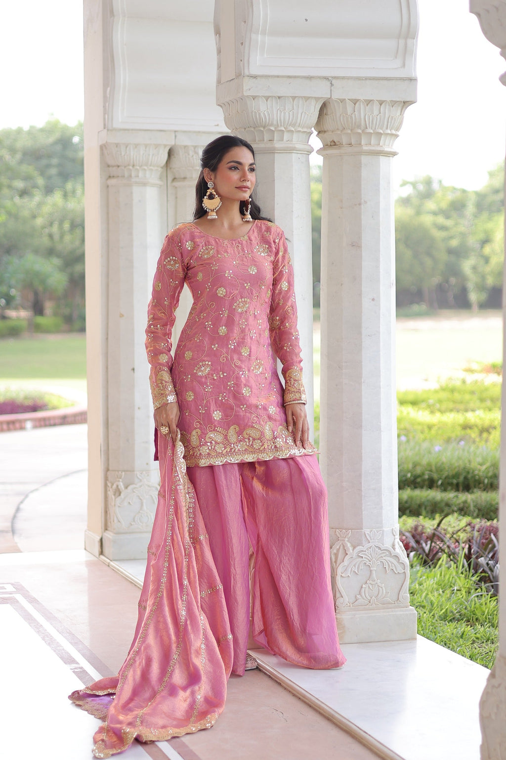 Light Pink Fendi Silk Sequins & Zari Embroidered Sharara Suit