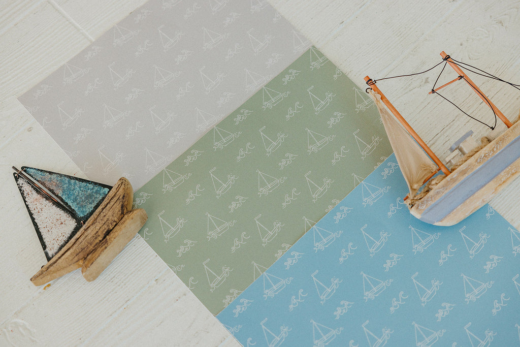 Conrad Removable Wallpaper in Blue and White Coastal Style