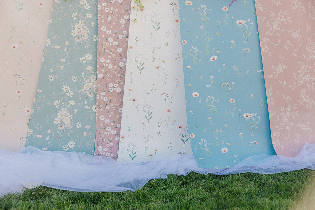 Brigitta Floral Wallpaper in Dusty-Rose and Muted-Green Decor