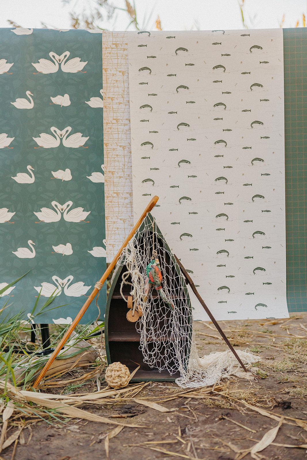 Trout Animal Print Removable Wallpaper in Dark-Green & Brown