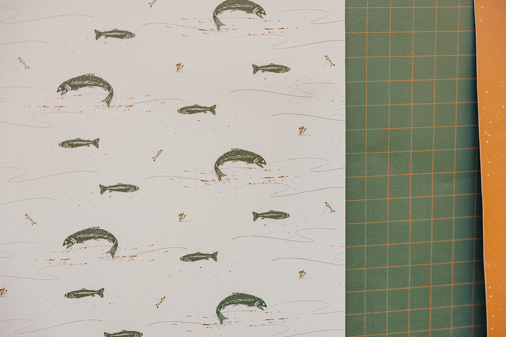Trout Animal Print Removable Wallpaper in Dark-Green & Brown