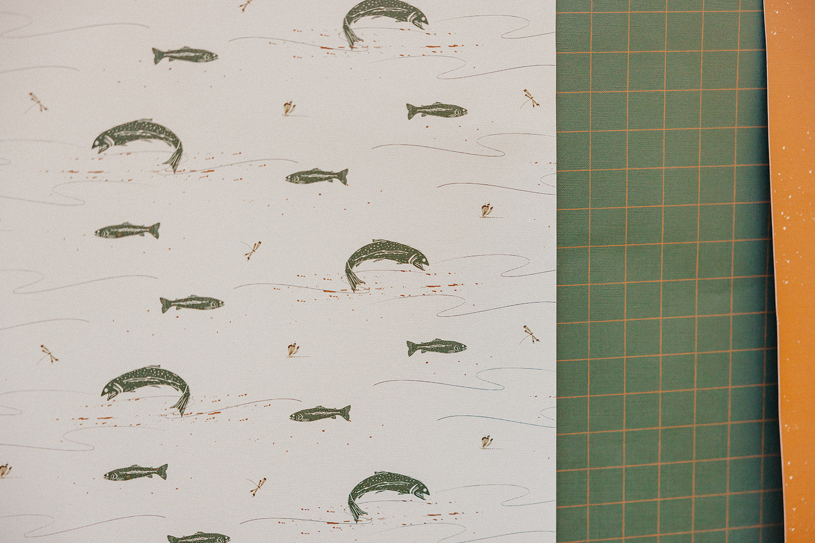 Trout Animal Print Removable Wallpaper in Dark-Green & Brown