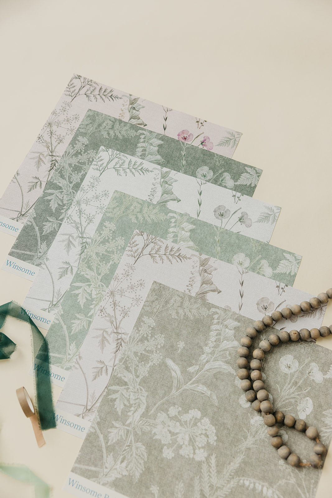 Winsome Floral Removable Wallpaper in Taupe, Sage-Green, White