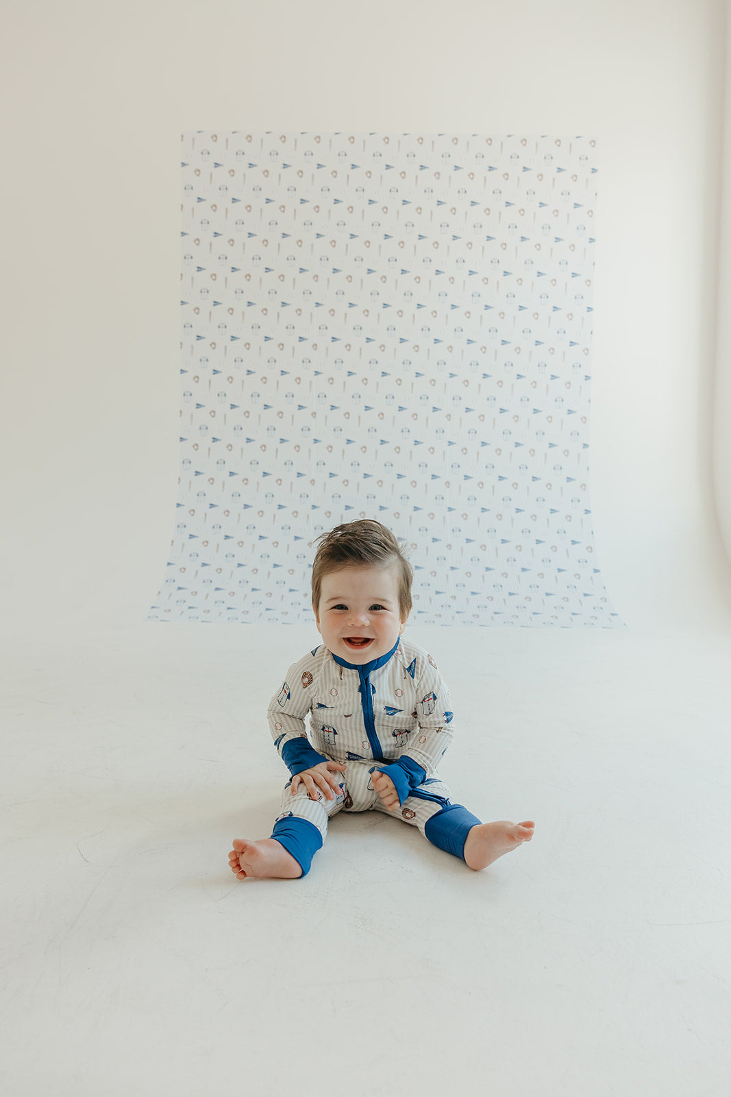 Blue Baseball Peel and Stick Wallpaper for Kids Nursery Decor