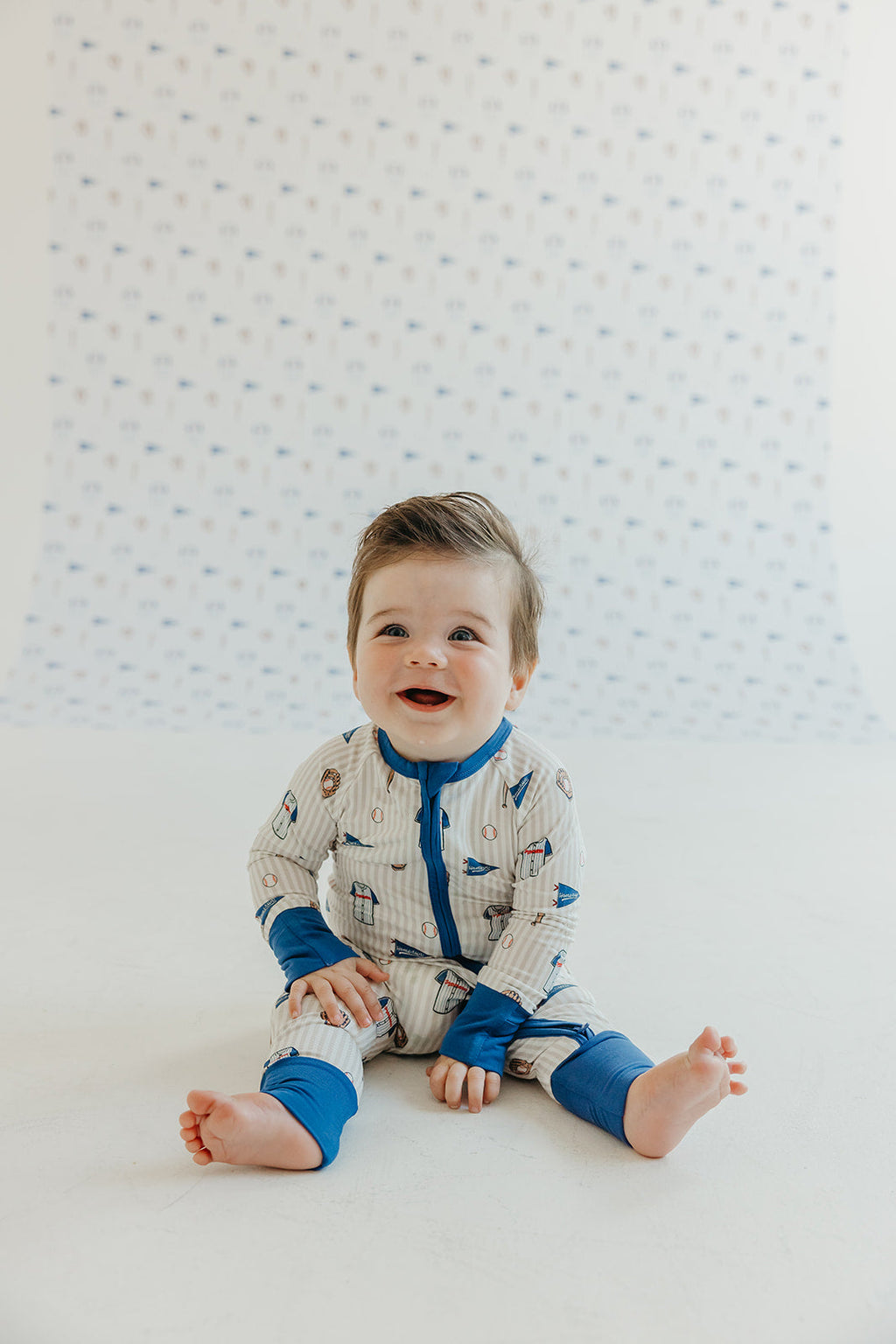 Blue Baseball Peel and Stick Wallpaper for Kids Nursery Decor