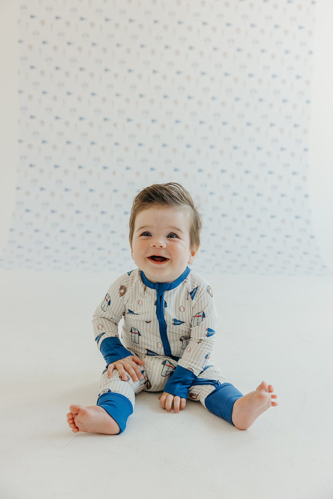 Blue Baseball Peel and Stick Wallpaper for Kids Nursery Decor