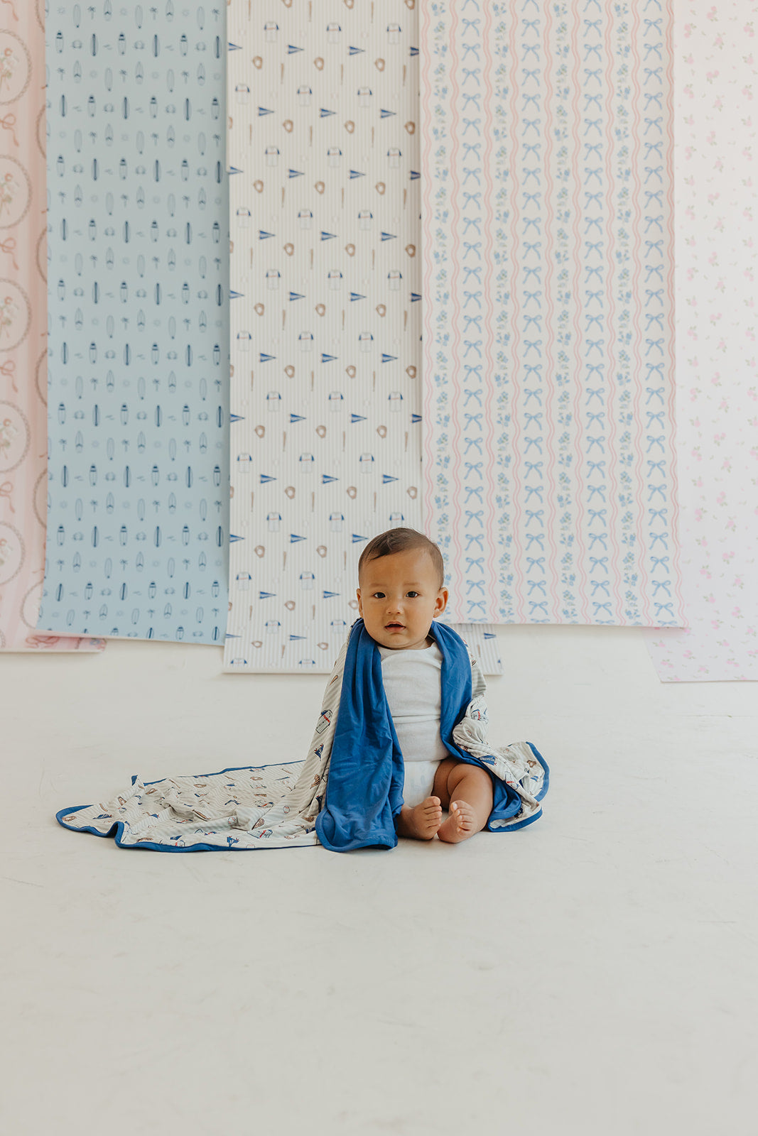 Blue Baseball Peel and Stick Wallpaper for Kids Nursery Decor