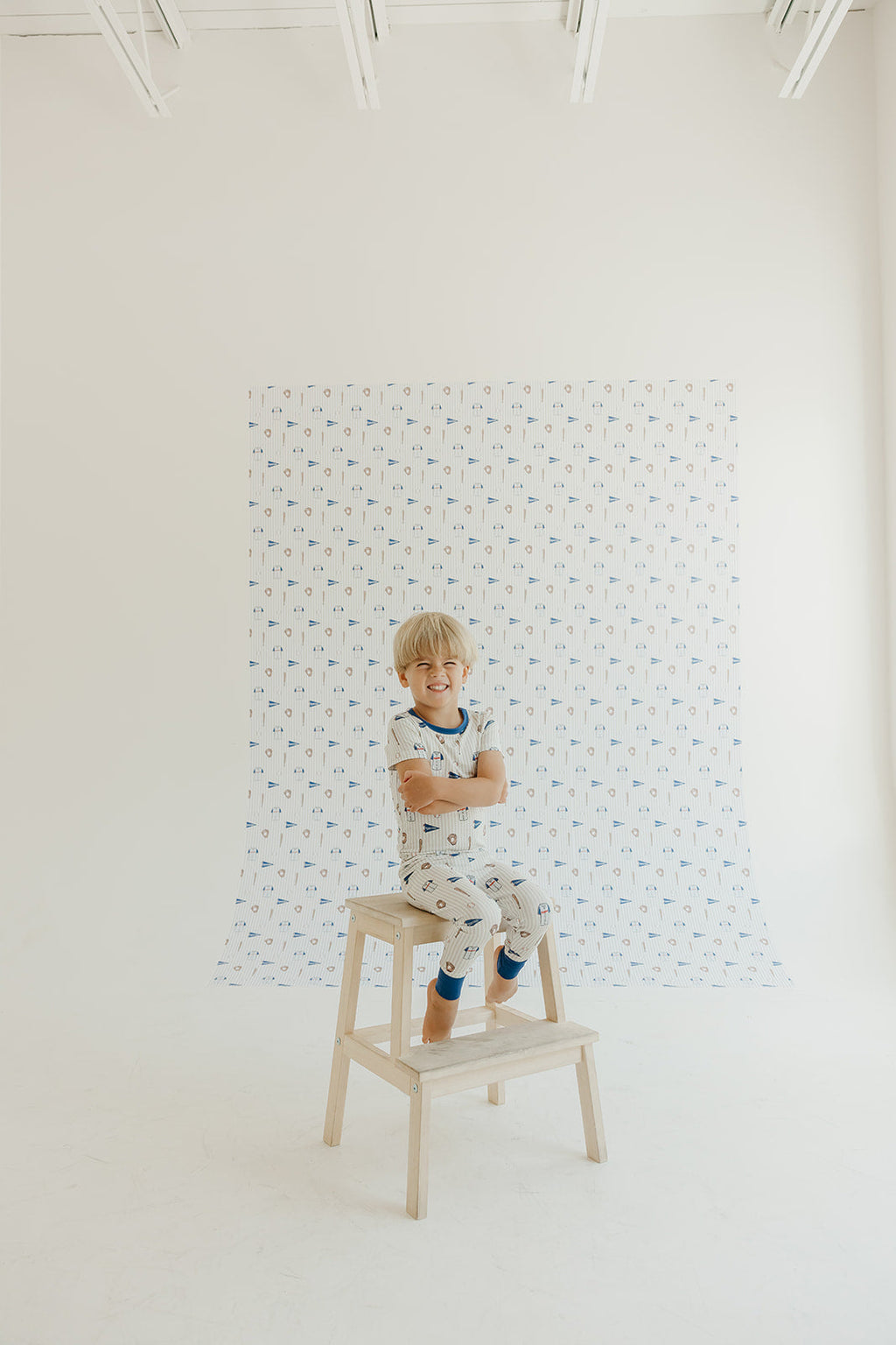 Blue Baseball Peel and Stick Wallpaper for Kids Nursery Decor