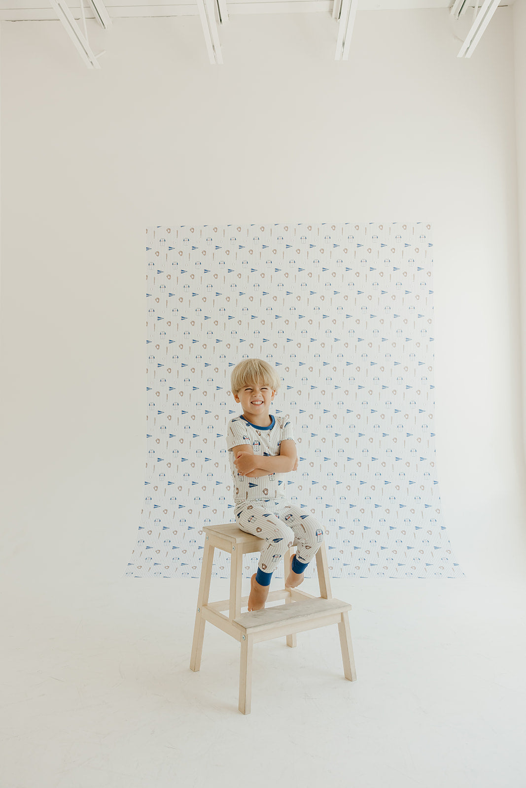 Blue Baseball Peel and Stick Wallpaper for Kids Nursery Decor