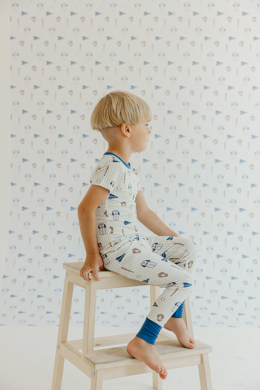 Blue Baseball Peel and Stick Wallpaper for Kids Nursery Decor