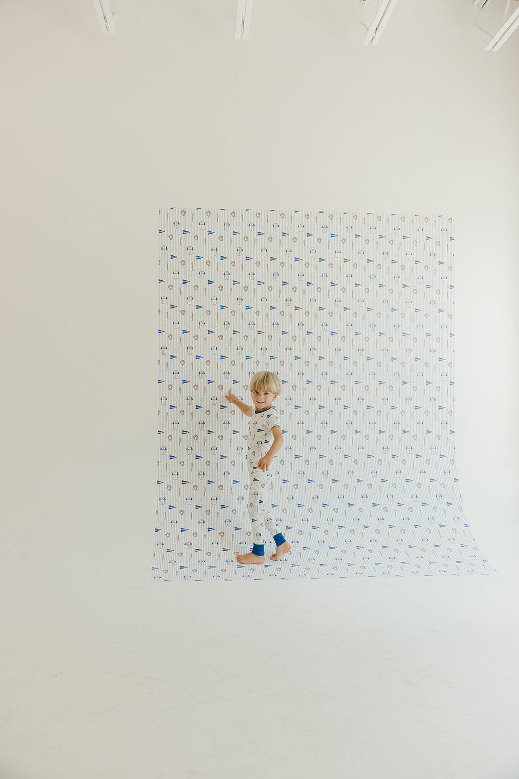 Blue Baseball Peel and Stick Wallpaper for Kids Nursery Decor