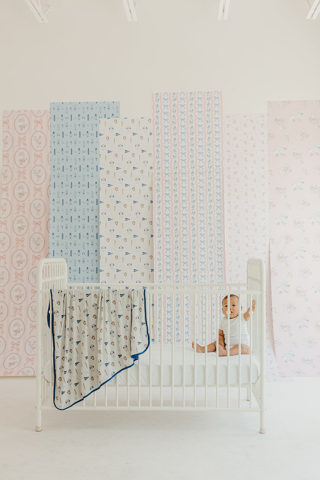 Blue Baseball Peel and Stick Wallpaper for Kids Nursery Decor