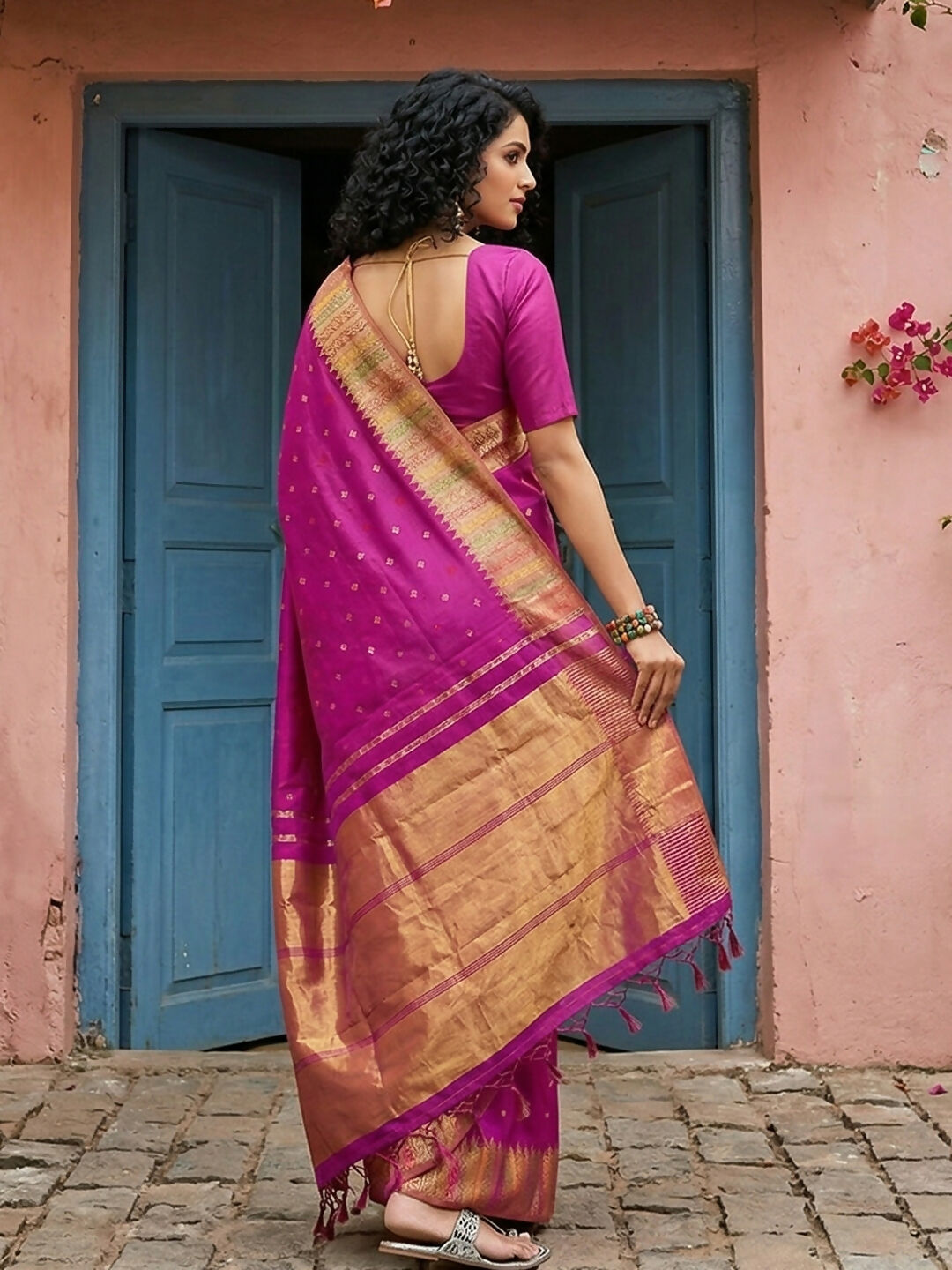 Magenta Silk Blend Saree with Matching Blouse Piece