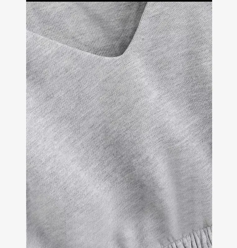 Deep V-Neck Long Sleeve Cropped Sweatshirt Top