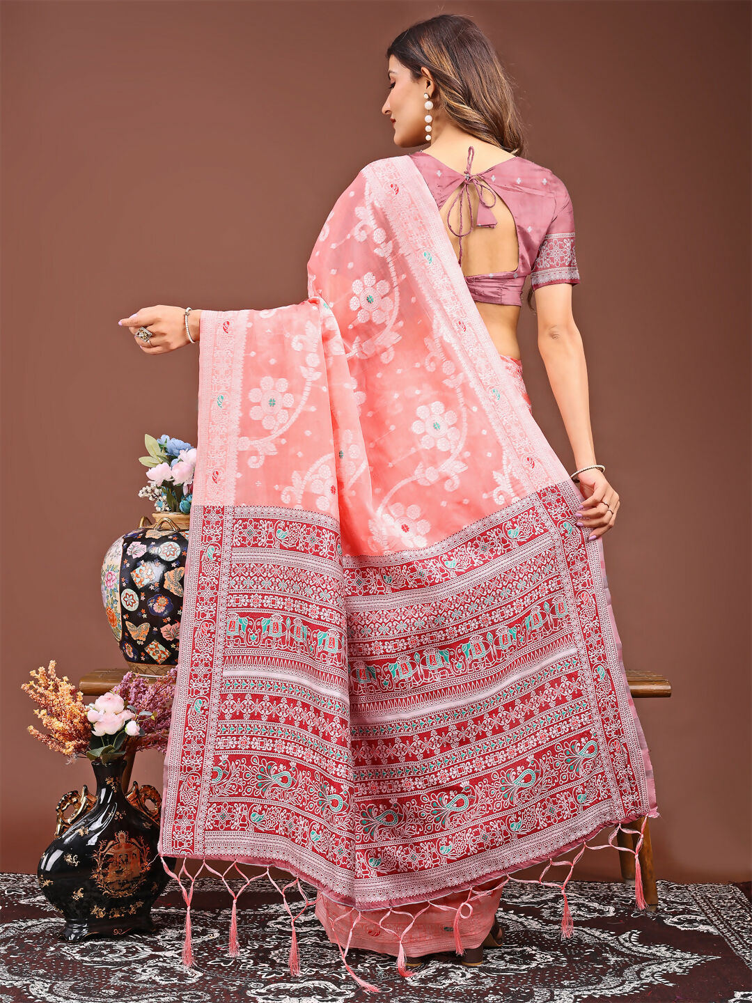 Peach Linen Cotton Saree for Everyday Sophistication