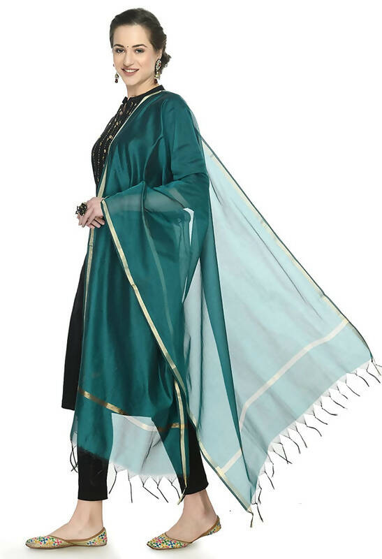 Banarsi Piping Dupatta in Rama Green