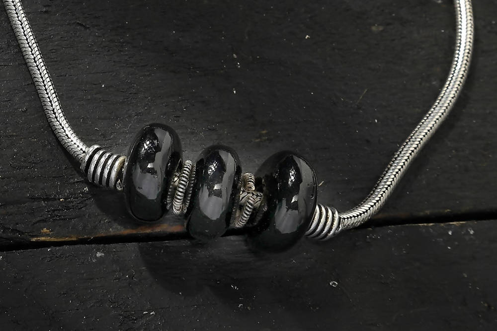 Oxidised Silver Anklets with Black Beads - Traditional Payal