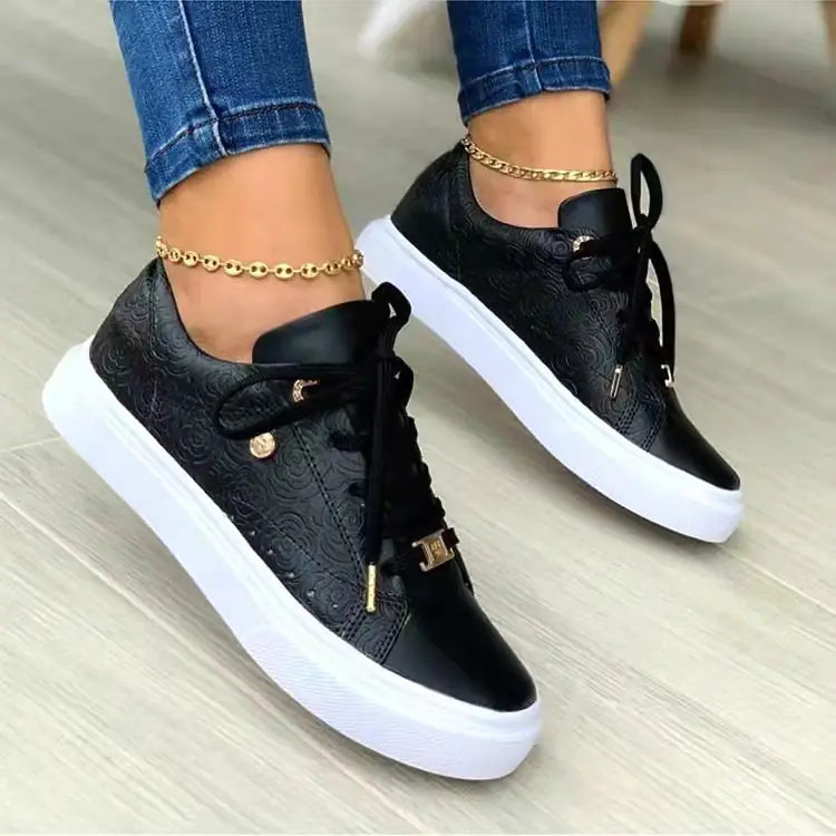 Women's Casual Lace-Up Sneakers with Textured Finish - Image 15