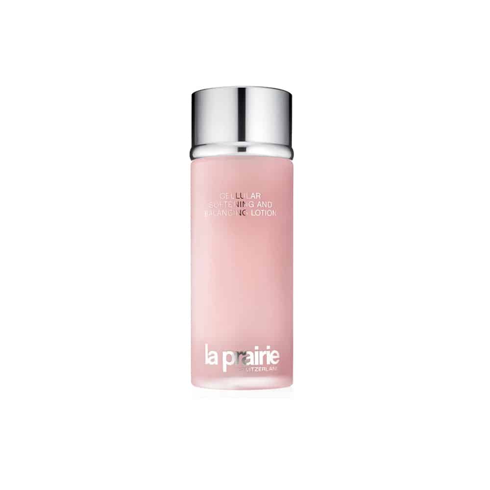 La Prairie Swiss Cellular Soft & Balancing Lotion in pink and silver bottle
