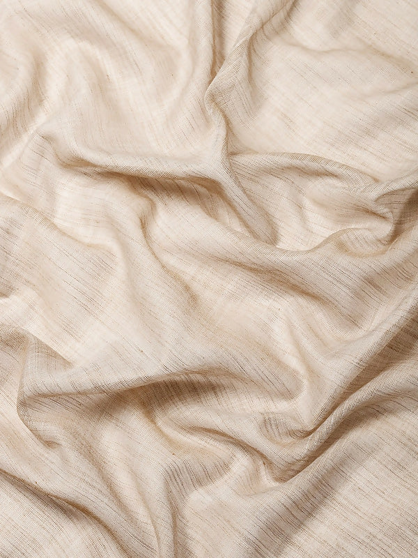 Beige Woven Linen Saree with Zari Border and Tassels