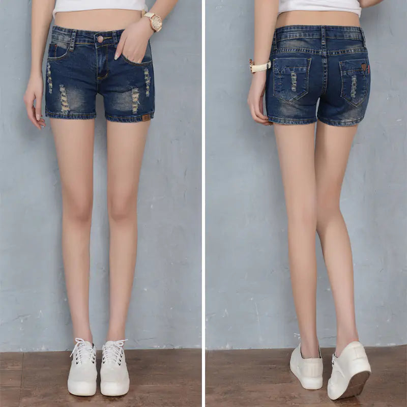 Ripped Denim Shorts with Stretch Fit
