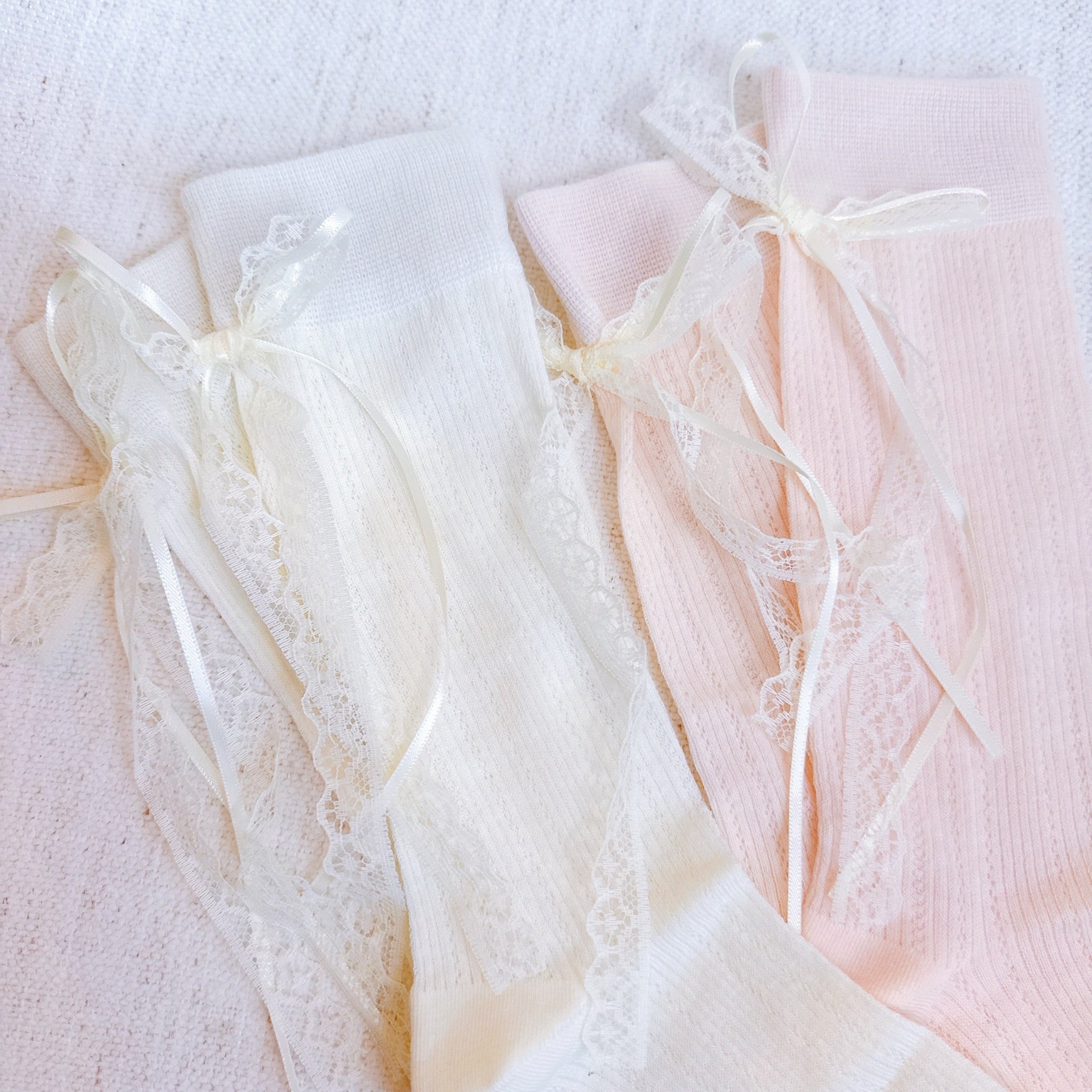 Lace And Satin Bow Back Socks Set Of 2