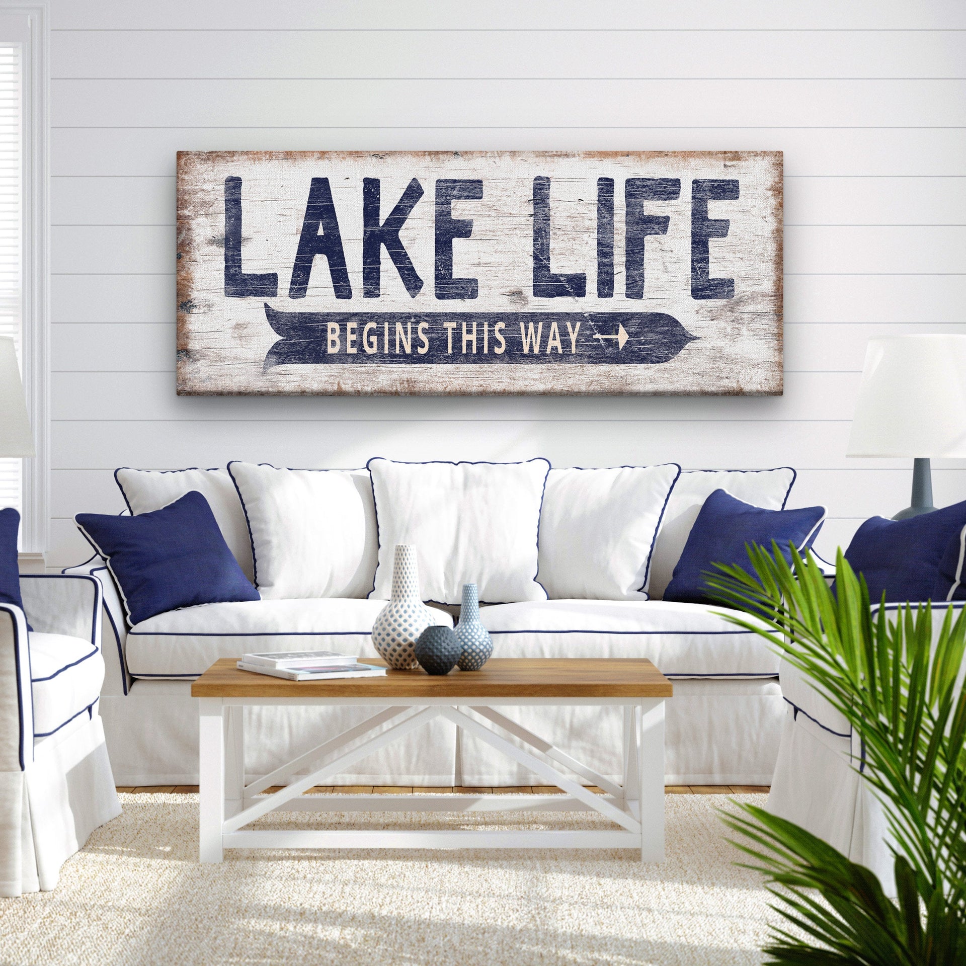Personalized Lake Life Directional Sign Rustic Wooden Cabin Decor