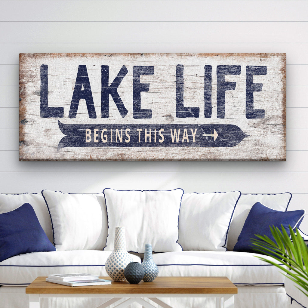 Personalized Lake Life Directional Sign Rustic Wooden Cabin Decor