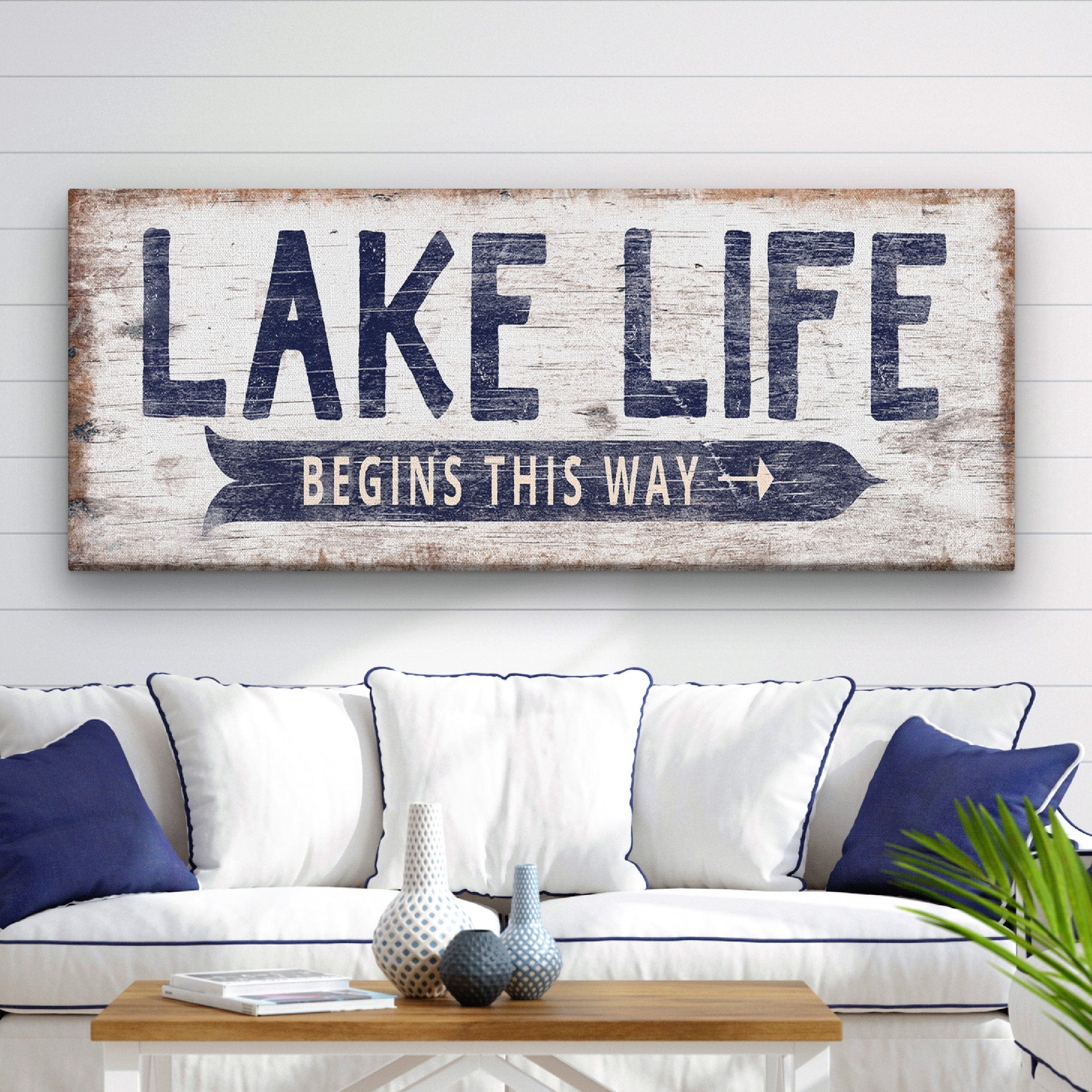 Personalized Lake Life Directional Sign Rustic Wooden Cabin Decor