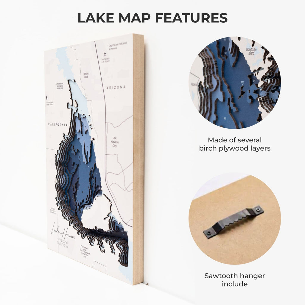 Lake Havasu Wooden Wall Map Coastal Nautical Decor