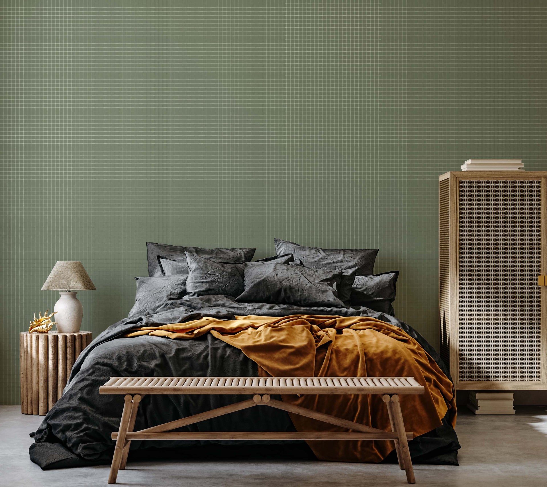 Laken Geometric Removable Wallpaper in Green and Brown